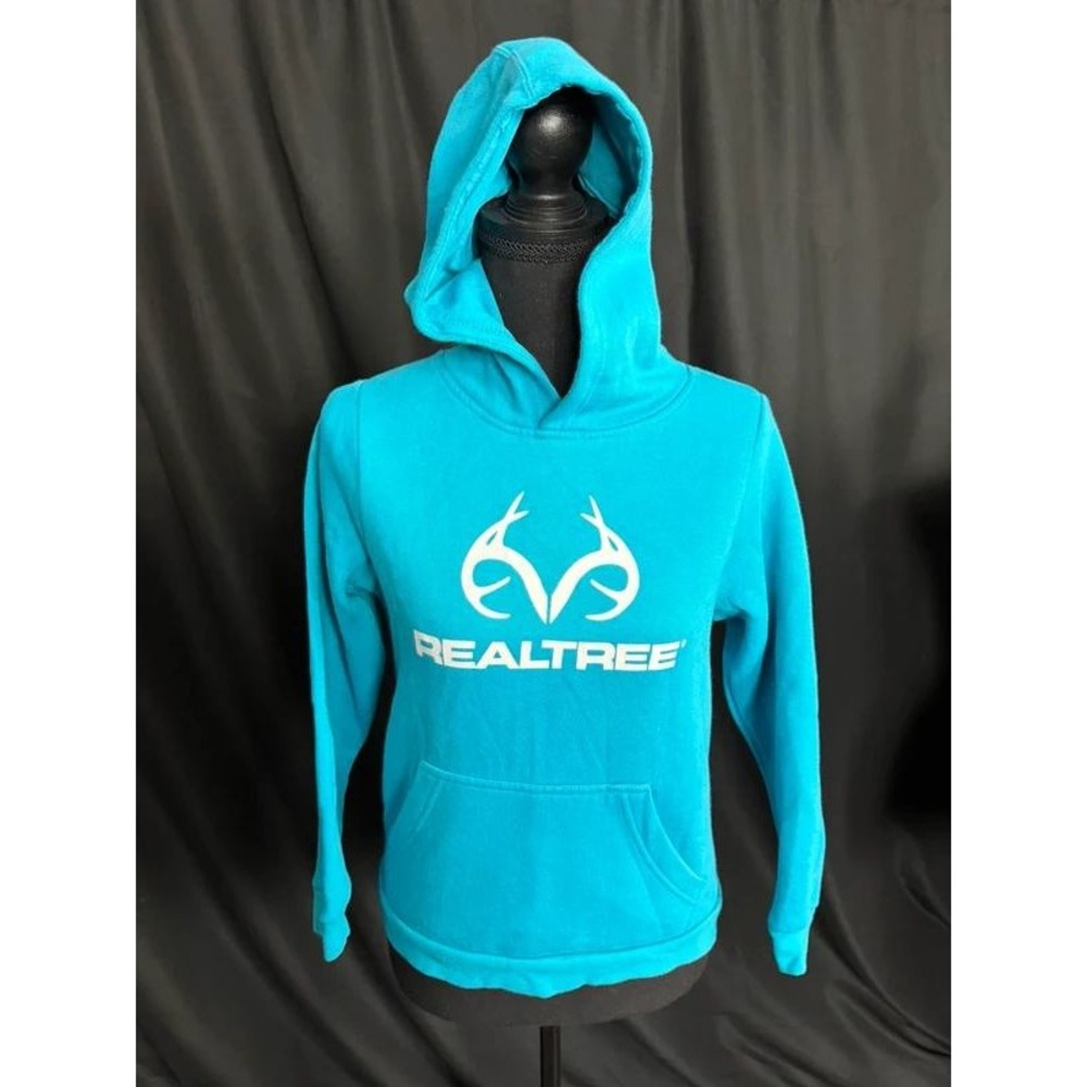 Realtree Youth M Barrier Reef Teal Hoodie Logo Pullover Fleece Hunting Outdoor